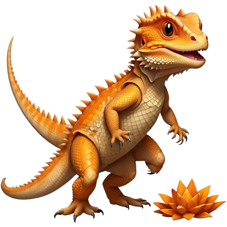 cinematic-bearded-dragon-realistic-full-body-standing-emoji,-rough-scaled-body-balanced-on-strong-legs,-spiky-throat-slightly-flared,-head-tilted-dramatically,-warm-orange-and-brown-patterns-glowing-under-the-sun,-simplified-yet-realistic-focused-features,-highly-detailed,-glowing-with-an-almost-sarcastic-glow emoji