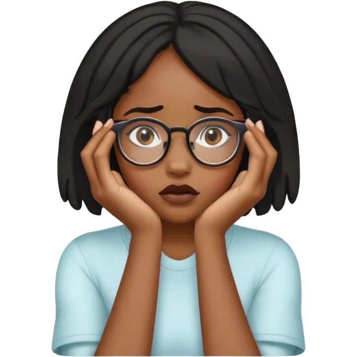 Black girl with glasses worried with hands over her face  emoji