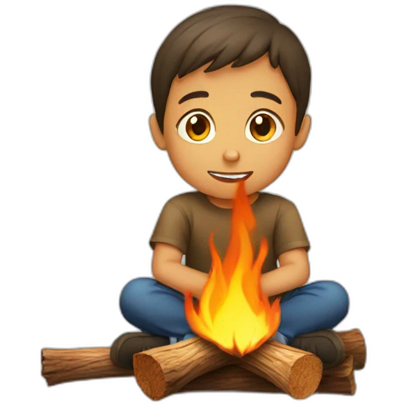 children are sitting burning wood emoji