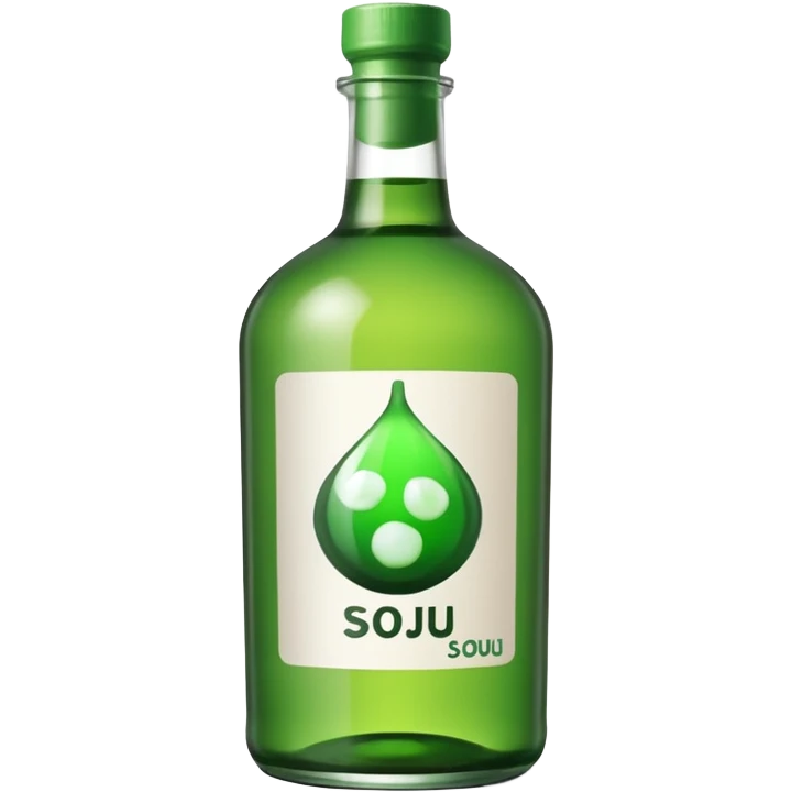 korean soju, green bottle with white label on it written soju  emoji