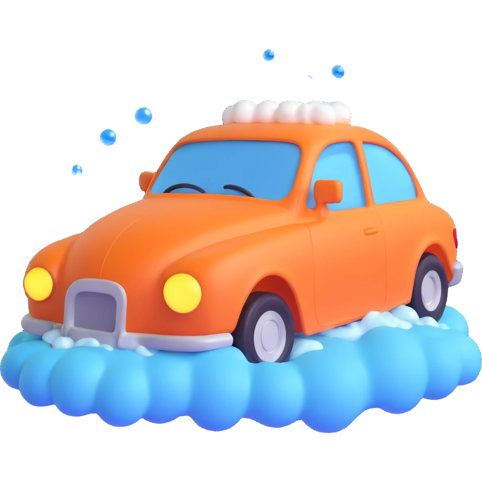 car wash emoji, car with foam and bubbles, animated, fun emoji