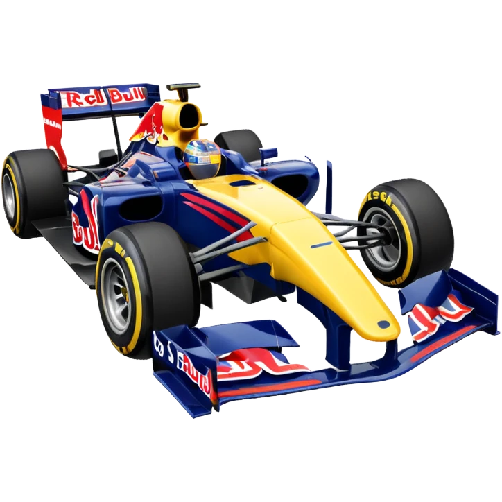 Um carro de fórmula 1 da rede Bull de 2010 com o número 5 no carro emoji