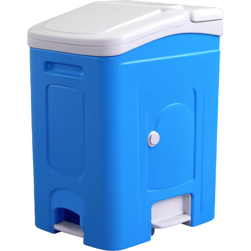3D style portable toilet (portaloo), blue plastic with white roof, realistic but friendly emoji