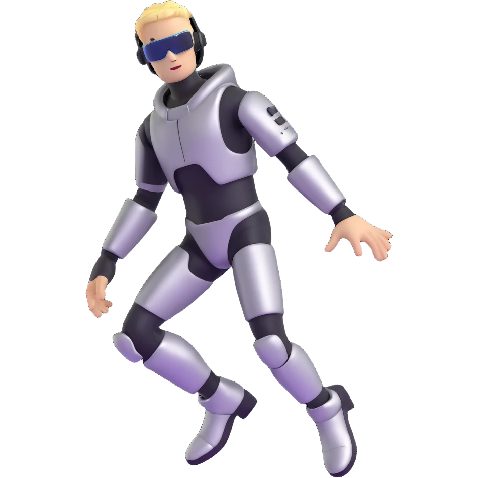 cyber y2k guy with metallic clothing and digital accessories emoji