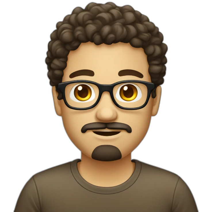 guy with curly dark hair round face and goatee beard nerd tshirt  emoji