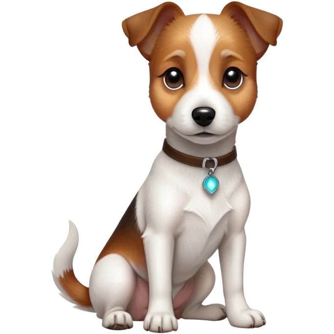 cinematic-[jack Russel terrier]-realistic-full-body-sitting-emoji,-tail-resting-loosely-beside-its-paws,-head-tilted-dramatically, -sleek-[brown and white]-fur,-simplified-yet-realistic-focused-features,-highly-detailed,-glowing-with-an-almost-sarcastic-glow emoji