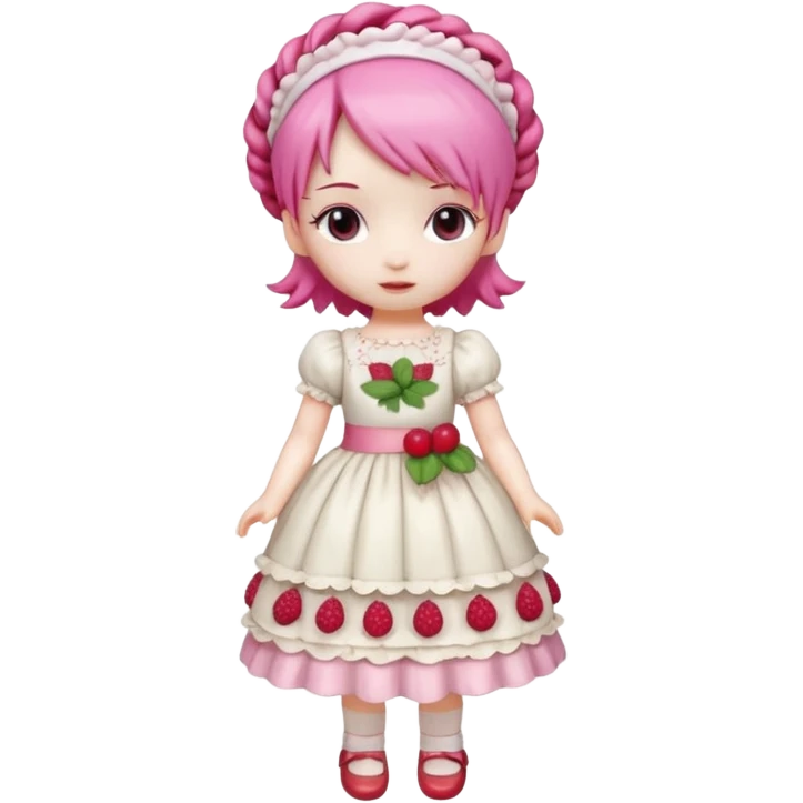 Isolated detaile illustration of the most modern raspberry torte doll figurine full body with pink hair and a hairband emoji