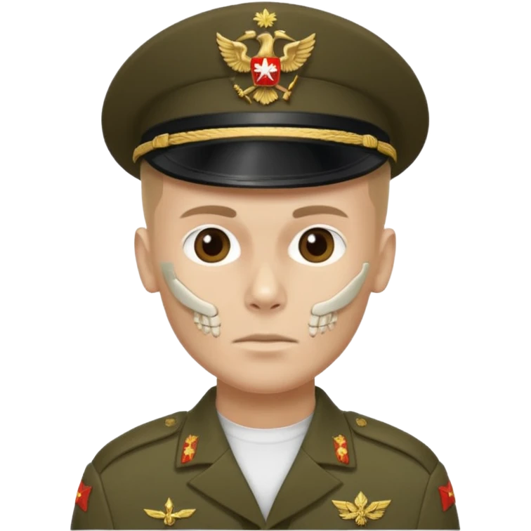 generate a realistic Russian soldier, but with a bare skull instead of a head emoji