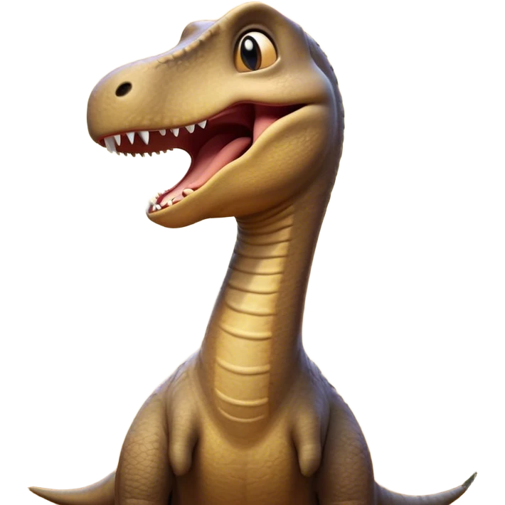 Cinematic Cute Yawning Brachiosaurus Portrait Emoji, Head tilted slightly with a dramatic, wide-open yawn, showcasing a gently drooping long neck and a small head with sleepy, half-closed eyes, set against a massive, textured body in warm earth tones, Simplified yet irresistibly adorable features, highly detailed, glowing with a soft, cozy golden glow, high shine, relaxed yet expressive, stylized with a dash of whimsical ancient charm, soft glowing outline, capturing the essence of a drowsy yet affectionate Brachiosaurus that appears ready to stretch and yawn its way out of the screen! emoji