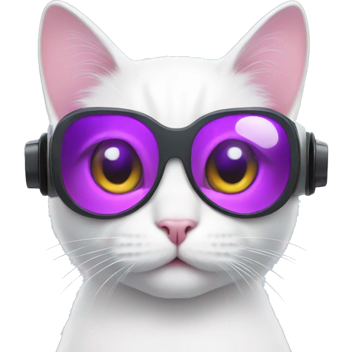 White cat with purple heart wearing vr emoji