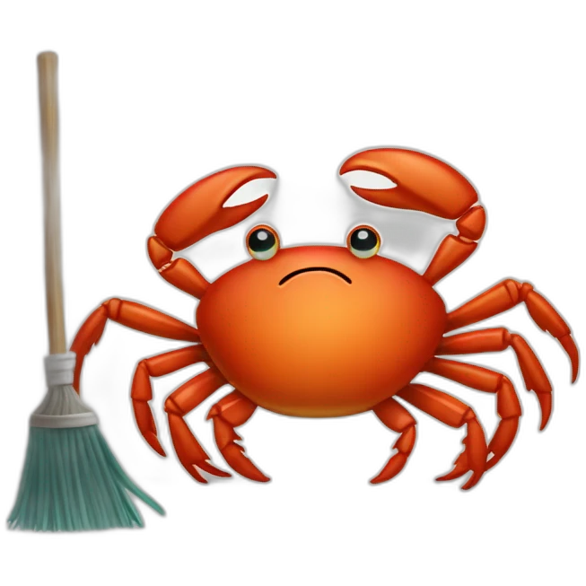 mascot crab Ferris with broom cleaning rust emoji