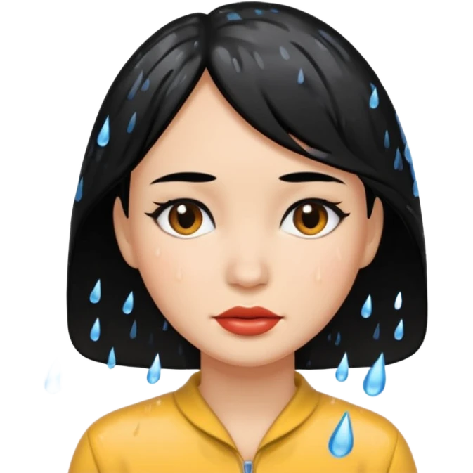 Women black hair under rain no umbrella emoji