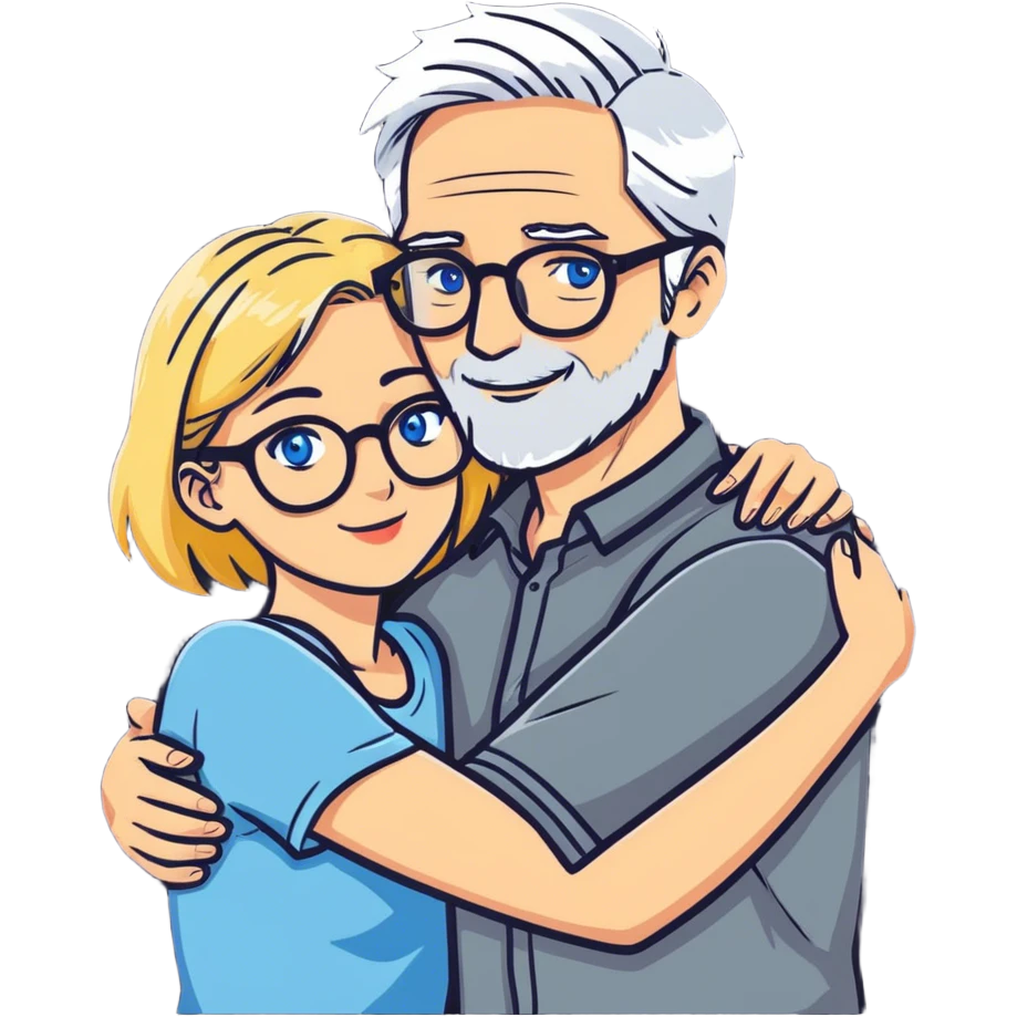 Hyper Realistic Couple in love,  lady blonde, blue eyes and glasses,  man grey hair  emoji