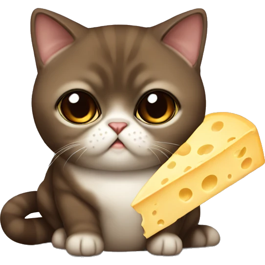 Dark brown exotic shorthair cat with cheese emoji