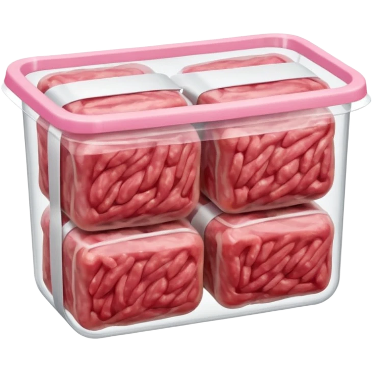 A 3D cartoon pack of minced meat wrapped in transparent plastic, supermarket-style packaging, Memoji-style. emoji