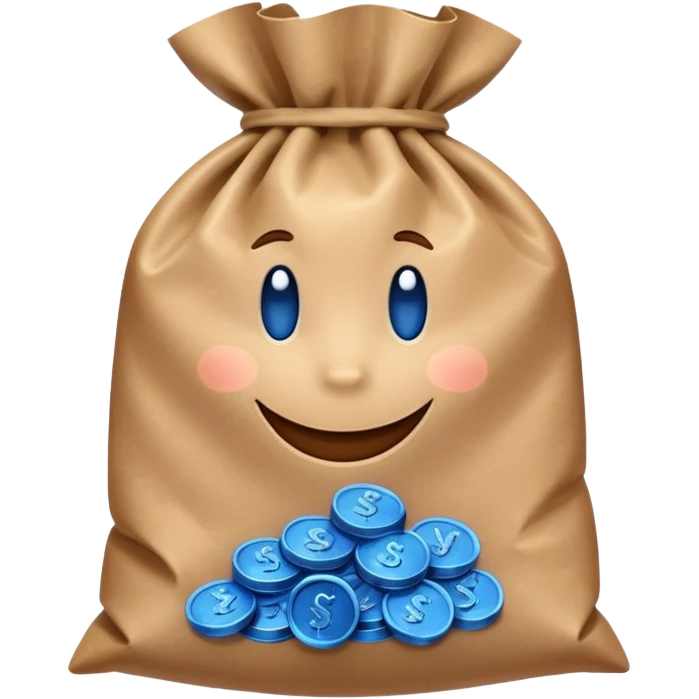 brown bag of blue coins emoji