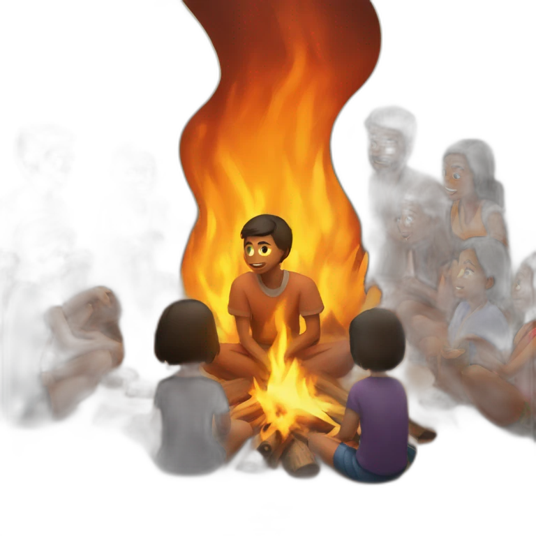 People gathering around fire emoji
