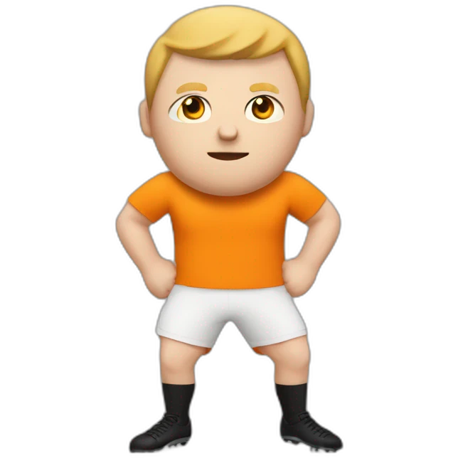 Fat white man play soccer orange and black emoji