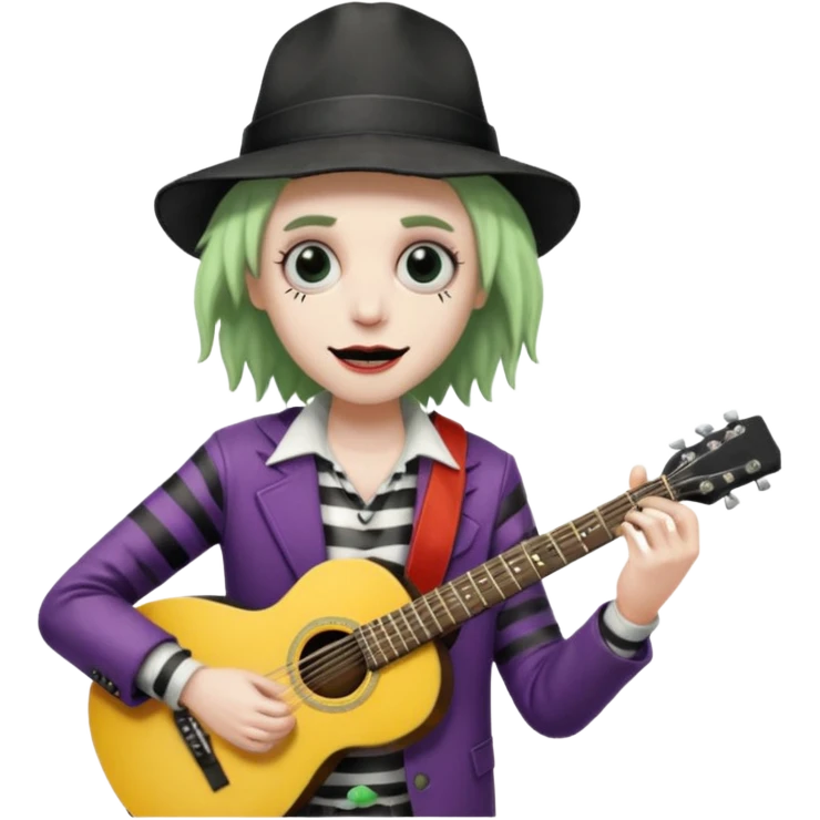 A beetlejuice with a guitar and a cap emoji