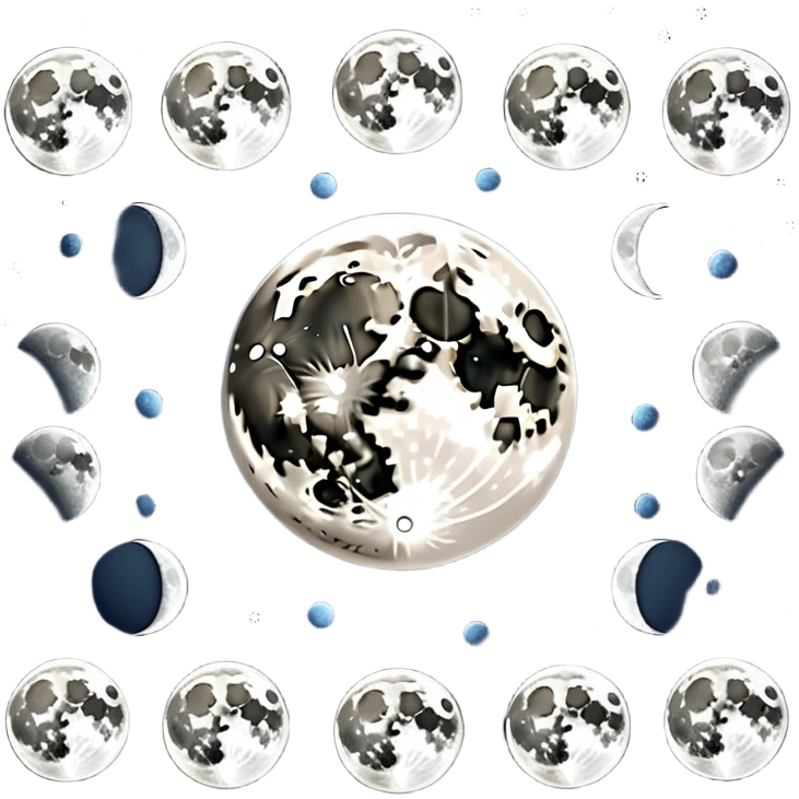 lunar month cycle showing different moon phases from new moon to full moon emoji