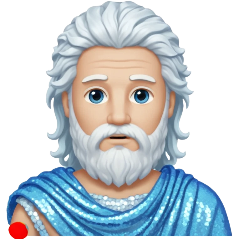 Aquilo, God of Winter Roman Deities with long white wavy hair and beard, ice blue sequin toga emoji