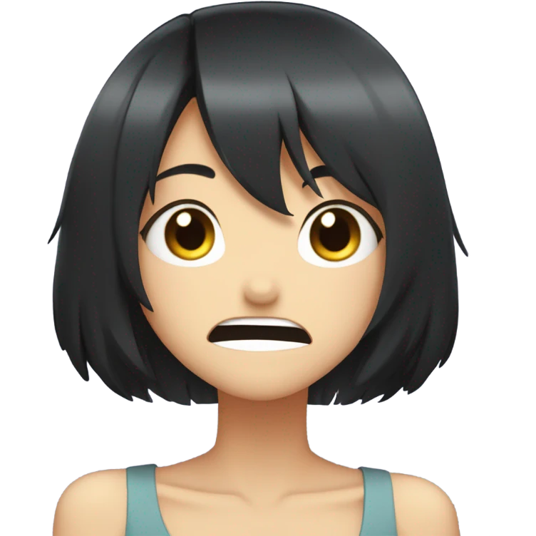anime girl giggle hands covering mouth black hair emoji
