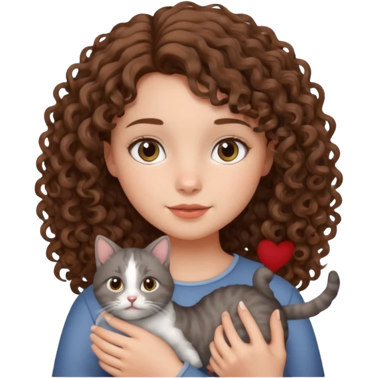 Девушка с кудряшками держит котика emoji