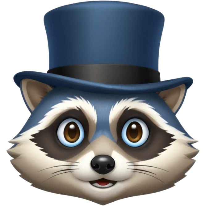 Black Top hat on blue racoon face emoji