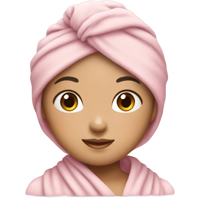 Asian girl with soft pink towel in her head emoji