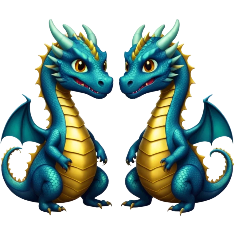 2 dragons, 1 is black and the other is gold, the gold is smaller than the black one emoji