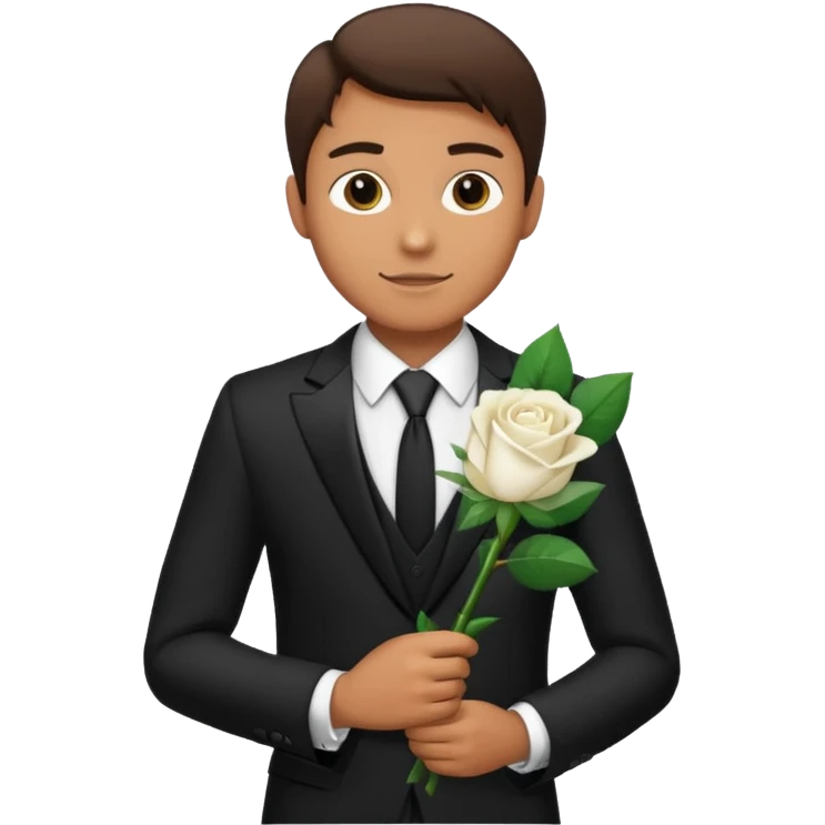 A man in a formal suit holding a white rose emoji