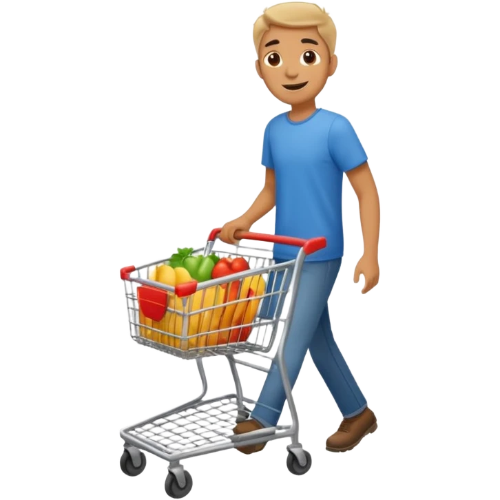 A happy man walking with an empty supermarket cart full body emoji