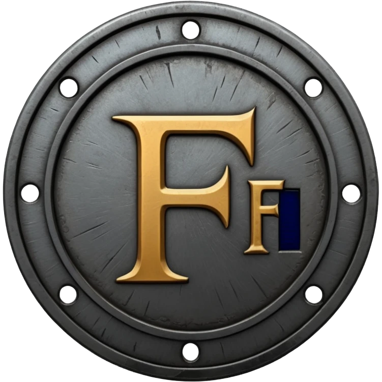 Minimal emoji, gothic metal coin made of black steel, engraved number f at the center, ancient industrial aesthetic, worn metal texture, no glow, no neon, flat emoji design, centered, transparent background emoji