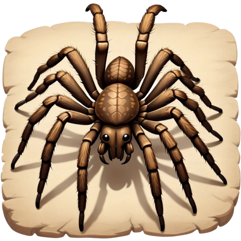 Close-up of a giant hairy tarantula in its natural habitat, with intricate details of its legs, body, and webbing. The spider is positioned in a natural setting, emphasizing its size and texture. Soft lighting highlights its features. Transparent background. emoji