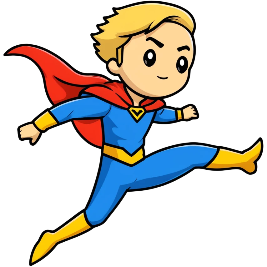 Marvel superhero Sentry with blonde hair in blue and gold costume flying with cape flowing emoji