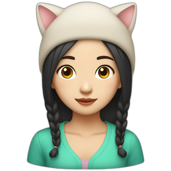 chinese girl with a cat hat emoji