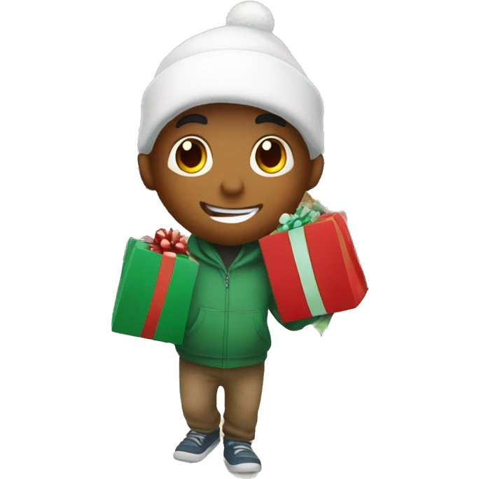 boy going christmas shopping, buying a lot of gifts emoji