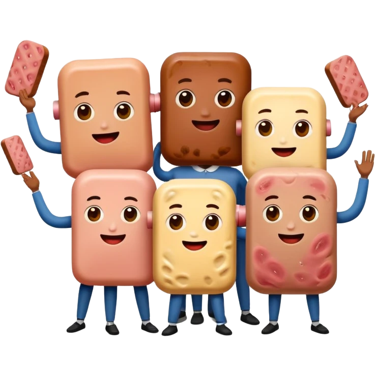 spam artists welcoming guests at a spam meat art gallery exhibition  emoji