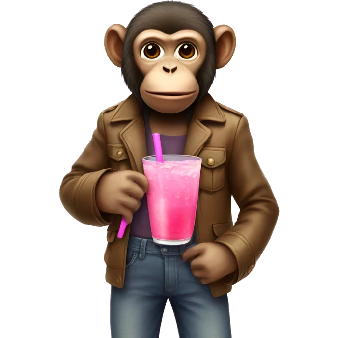 monkey wearing a trousers and drinking pink lemonade  emoji