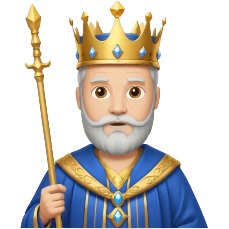 Bearded King, Wise king with short white beard, royal staff in hand, wearing crown, blue
 emoji