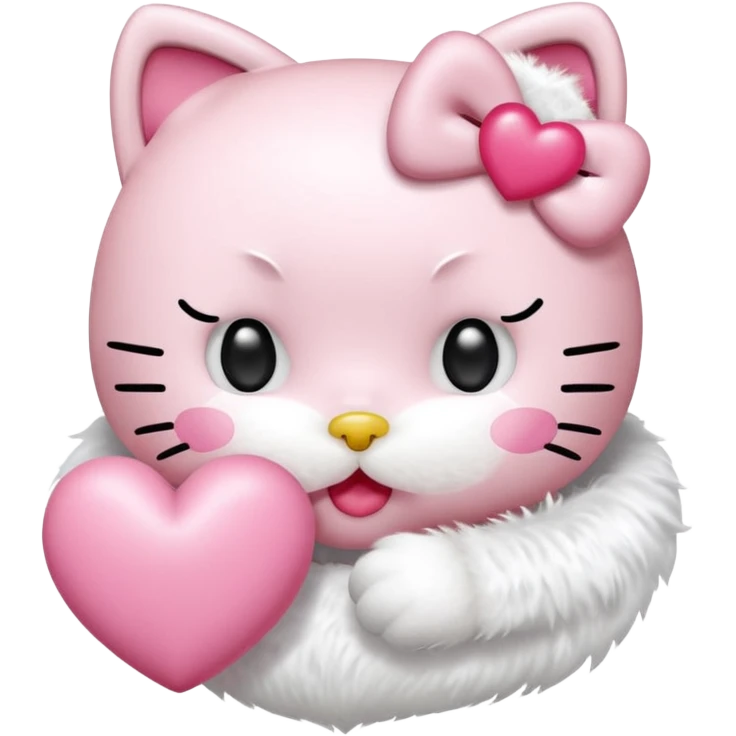 Hello kitty qui fait un bisous avec sa bouche et un cœur rose sort de sa bouche  emoji