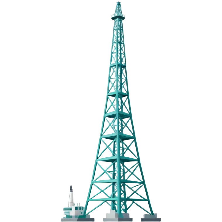 Oil derrick tower in cool tones with sky blue, teal green, white, and light gray emoji