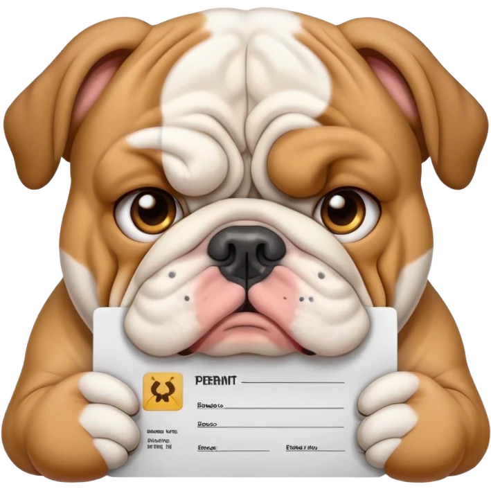 English bulldog holding a permit emoji