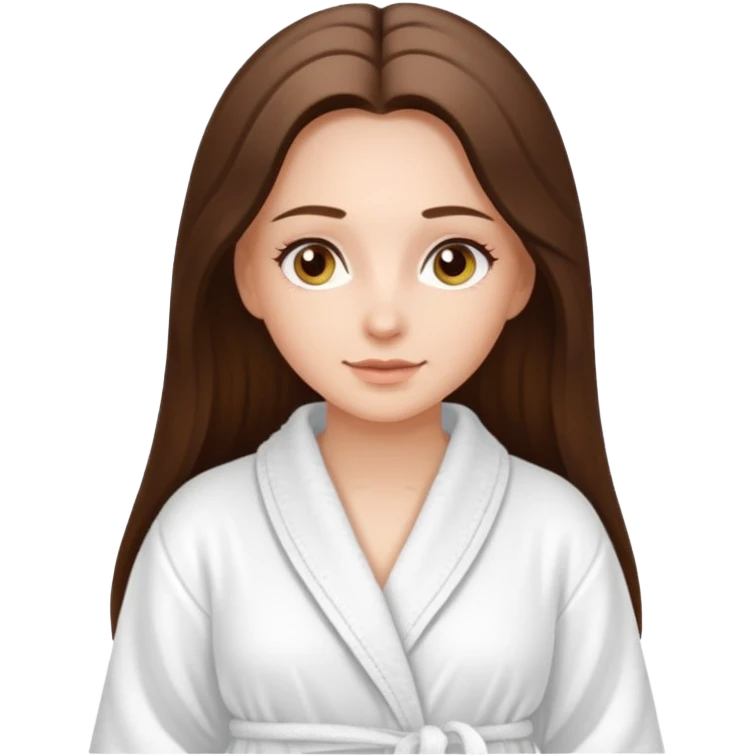 white long brunette hair girl with hazel eyes in a bathrobe  at the spa emoji