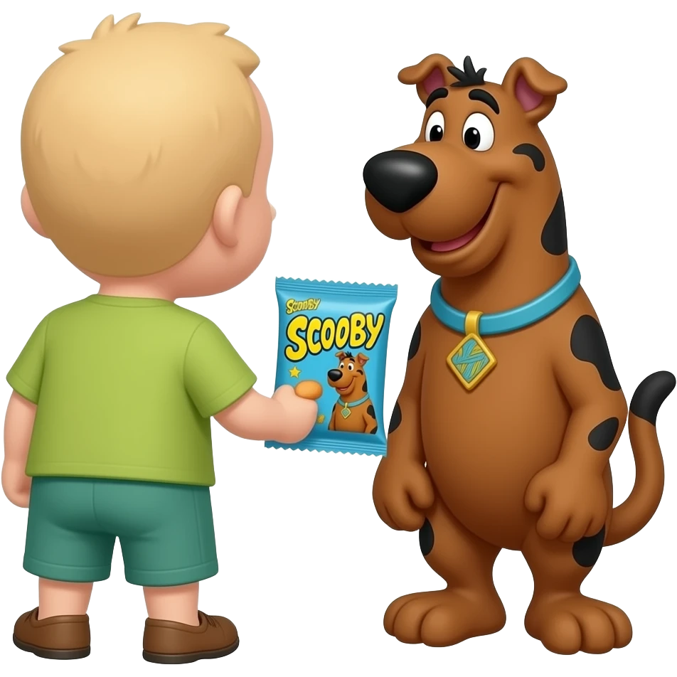 Shaggy from Scooby Doo from behind handing over Scooby Snax emoji