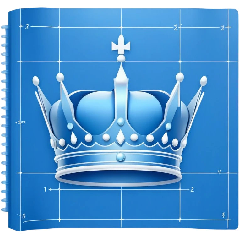 side view of a blue blueprint plan with minimal white lines and a simple crown drawing emoji