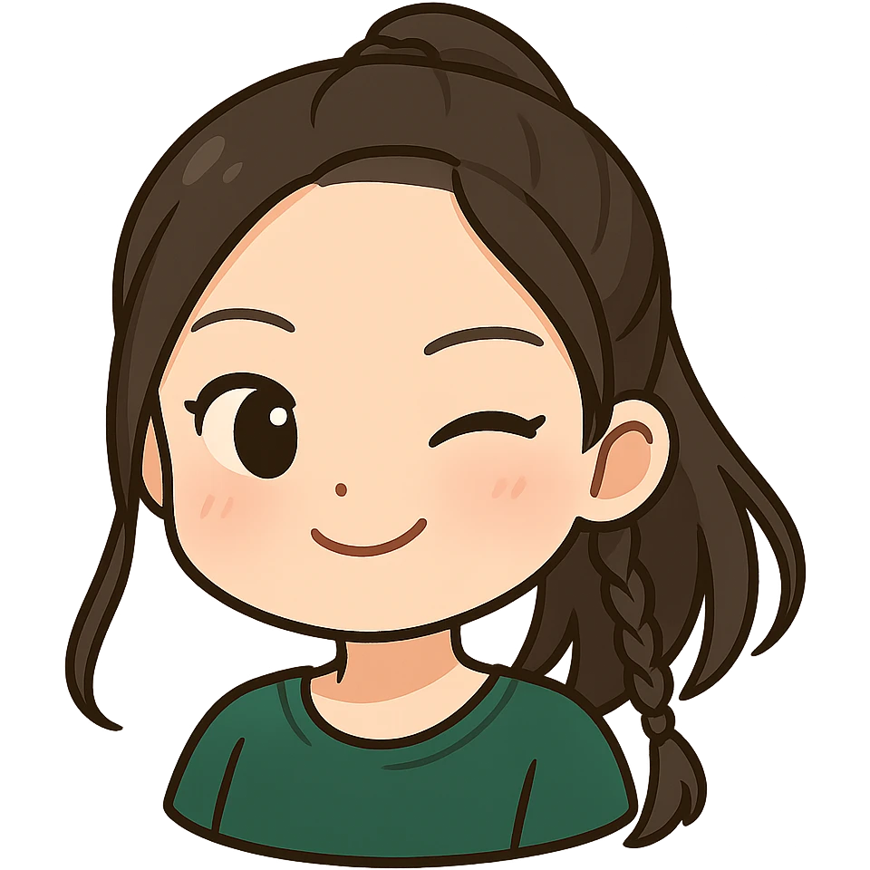 Create a chibi sticker of this person with a winking expression, only the head, transparent background. emoji