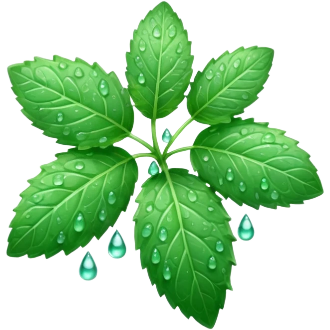 mint leaf with dew drops emoji