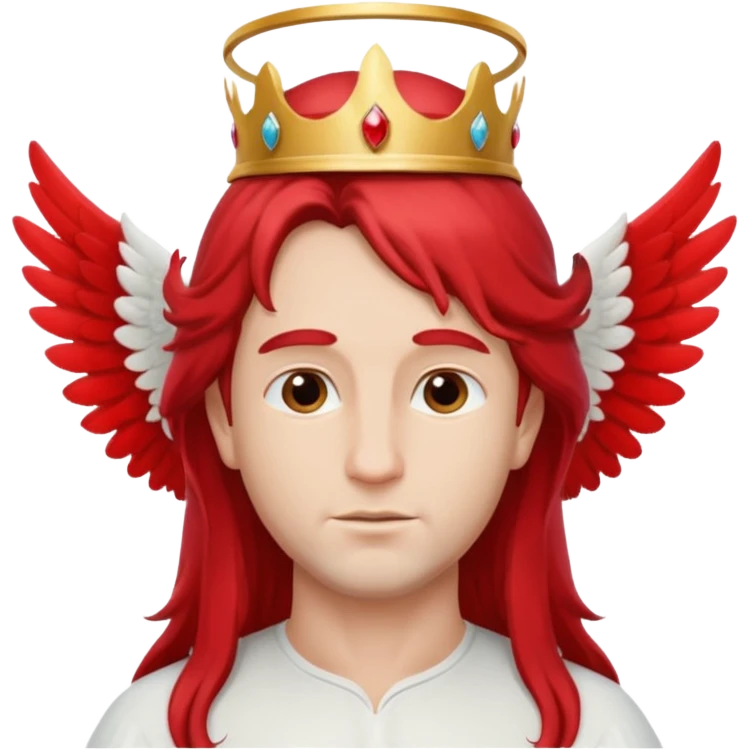 long hair angel with a red crown on his head, 4 wings emoji
