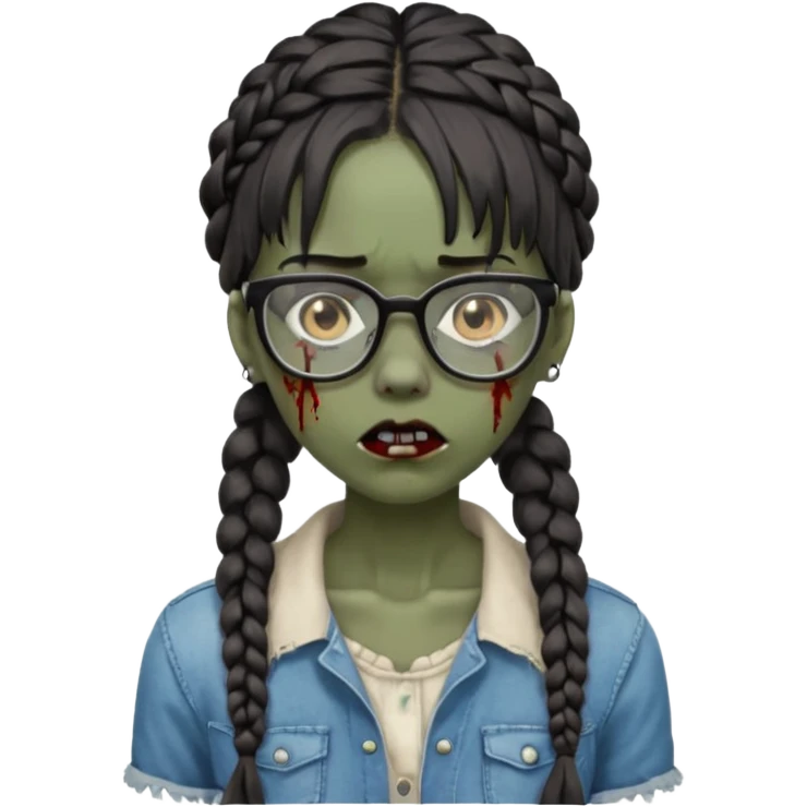 black zombie girl with glasses and braided hair emoji